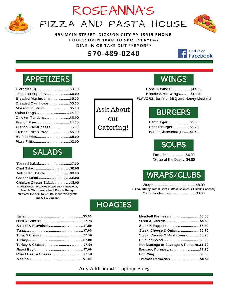 Roseanna's Pizza & Pasta House Menu image 1